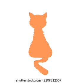 Simple orange cat silhouette back, logo, print, decorative sticker. Isolated vector illustration on white background.