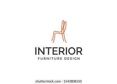 Simple orange chair furniture interior logo design with flat vector graphics