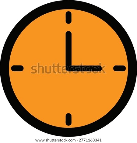 A simple orange clock icon featuring a black outline and basic hour and minute hands showing time Vector
