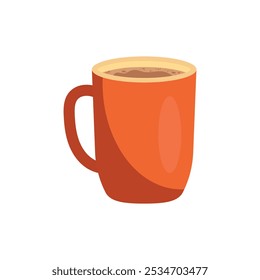 A simple orange coffee mug filled with a hot drink, ideal for representing casual coffee moments, relaxation, or coffee-related designs for websites and advertisements.