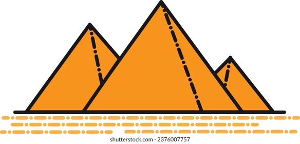Simple orange flat drawing of the Egyptian historical landmark monument of the GIZA PYRAMID COMPLEX, GIZA