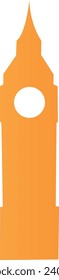 Simple orange flat drawing of the English historical landmark monument of the BIG BEN, LONDON