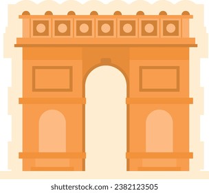 Simple orange flat drawing of the French historical landmark monument of the ARC DE TRIOMPHE DE L'ÉTOILE, PARIS