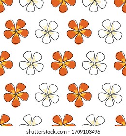 Sencillo color naranja floral sobre fondo blanco diseño de superficie de repetición vectorial transparente