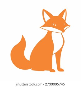 Una simple ilustración de zorro naranja con un pecho blanco, sentado y mirando a la derecha.   