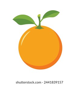 Simple orange fruit clip art, whole orange with leaves vector illustration
