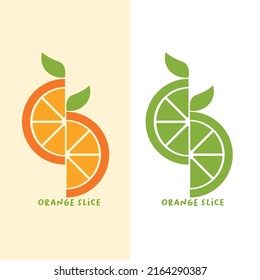 simple orange fruit and green leaf cut logo