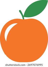 Simple orange fruit with green leaf illustration icon symbol