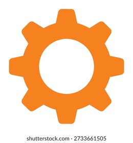 Icono de engranaje naranja simple con agujero central y ocho dientes