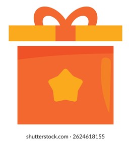 Simple orange gift box with a yellow ribbon and star, perfect for representing gifts for any occasion