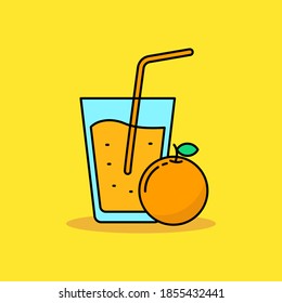 Simple ilustración vectorial de jugo de naranja aislada en fondo amarillo. Estilo de color lineal del icono del jugo de naranja 