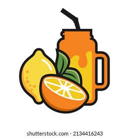 Simple Orange and lemon vector. Fresh juice fruits on summer season. Summer fruit	