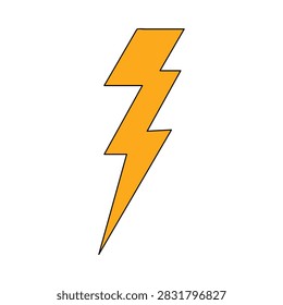 Simple orange lightning bolt icon with dark outline on a clean white background, representing electricity, power, energy and fast speed.