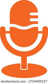 Simple orange microphone vector illustration with white accents representing audio recording podcasting or broadcasting