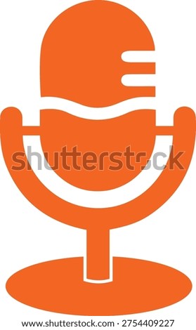 Simple orange microphone vector illustration with white accents representing audio recording podcasting or broadcasting