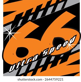 Simple orange number 66 vector with modified line variations, sticker print design, black background.