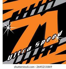 Sencillo texto naranja número 71 Vector y blanco ULTRA SPEED, diseño de impresión de pegatinas.