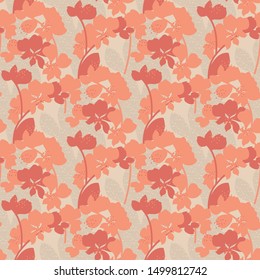 Simple orange orchid silhouette seamless pattern for background, wrap, fabric, textile, wrap, surface, web and print design. Vintage vibes tropical nature tile motif.