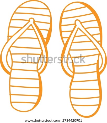 Simple orange outline drawing of a pair of summer flip flop sandals