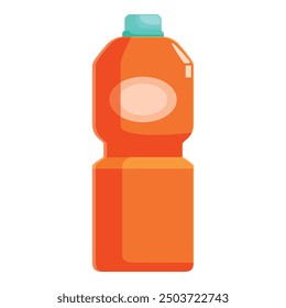 Simple orange plastic bottle with blue cap standing isolated on white background