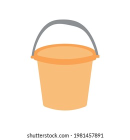 Simple orange plastic bucket icon. Can be used as a symbol or sign. Cleaning service concept. Stock vector illustration isolated on white background. Flat cleaning item, garbage bin, floor cleaning.