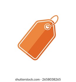 Una simple etiqueta de Precio naranja con esquinas redondeadas, un contorno blanco y un bucle para colgar, presentada en un diseño limpio y aislado.
