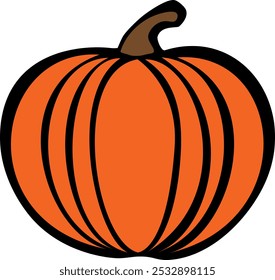 Simple orange pumpkin illustration, Isolated pumpkin illustration for design, Cute autumn pumpkin seasonal design