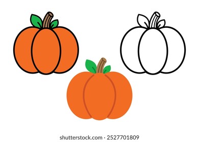 Forma de calabaza naranja simple, icono de Halloween, gráfico de Acción de Gracias, contorno y plano sólido