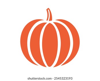 Simple orange pumpkin silhouette in minimalist style isolated on white background. Concept of autumn vegetable, Thanksgiving, Halloween, harvest season, festive decoration, farming. Icon, logo