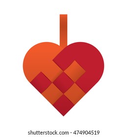 Simple orange red braided christmas heart shaped vector illustration.