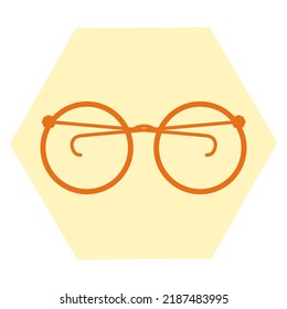 Simple orange round line glasses icon isolated in flat deisgn. Vector illustartion