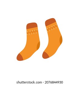 Simple orange socks with pattern. Isolated object on white background. Vector illustration.