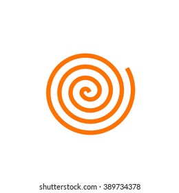 Simple orange spiral vector icon, concept of pasta logo, abstract cartoon loop, swirl, rotation symbol isolated on white background