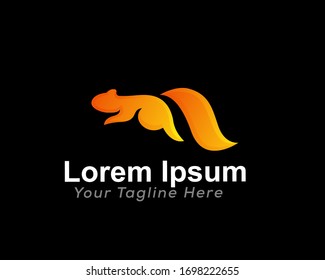 Simple orange squirrel running logo design inspiration