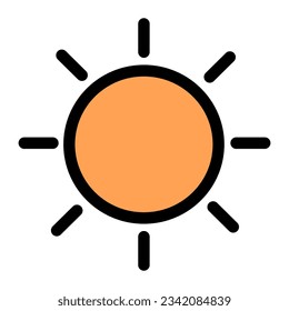 The simple orange sun flat icon is a minimalist representation of a sun with a flat design. It symbolizes warmth, brightness, and the radiance of a sunny day