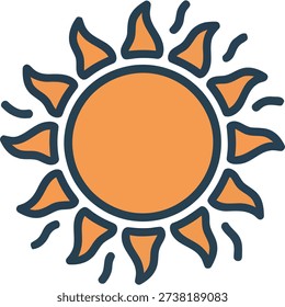 Simple orange sun icon with dark outline and rays on white background