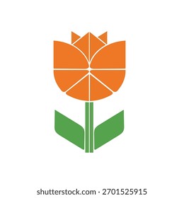 Simple Orange Tulip Blossom Vector Art On White Background