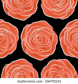 Simple orange vector roses seamless pattern.