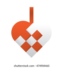 Simple orange white braided christmas heart shaped vector illustration.
