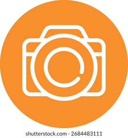 Un simple icono naranja y blanco de una cámara digital