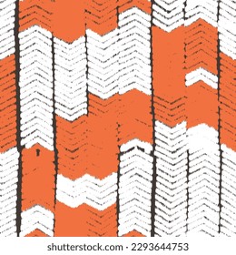Simple orange white seamless pattern. Hand Drawn Stripes Herringbone Ink Drawn Ethnic abstract Grunge texture for fabric textiles. Vector illustration background for fashionable digital print design 