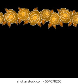 Simple orange and yellow vector horizontal roses seamless pattern with copy space (place for your text).