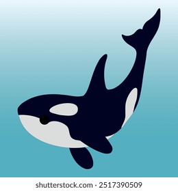 Ilustración vectorial de logotipo de orca simple. Orca monocromo. Plantilla de Vector de diseño de logotipo. Ilustración vectorial de una ballena asesina. Vida marina, vida marina, vida de playa, vida marina.