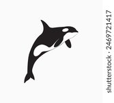 Simple orca logo vector illustrations. Orca monochrome Logo design vector template. Lazy panda animal Logo type concept icon. Vector illustration of an orca (killer whale).