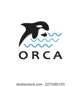 Simple orca whale animal illustration logo creative design, killer whale, underwater animal. Logo for business, identity and branding,badge,conservation,ecology concept,sea animal protection,vector