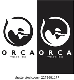 Diseño creativo del logotipo de la ilustración de un animal de oruga, ballena asesina, animal submarino. Logotipo para negocios, identidad y marca, placa, conservación, concepto de ecología, protección de los animales marinos,vector