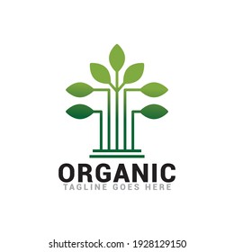 simple organic green tree logo vector template.