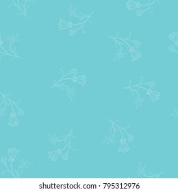 Simple Organic Seamless Bell Flower Pattern on Blue Background. Bell Flower  Vector Seamless Pattern