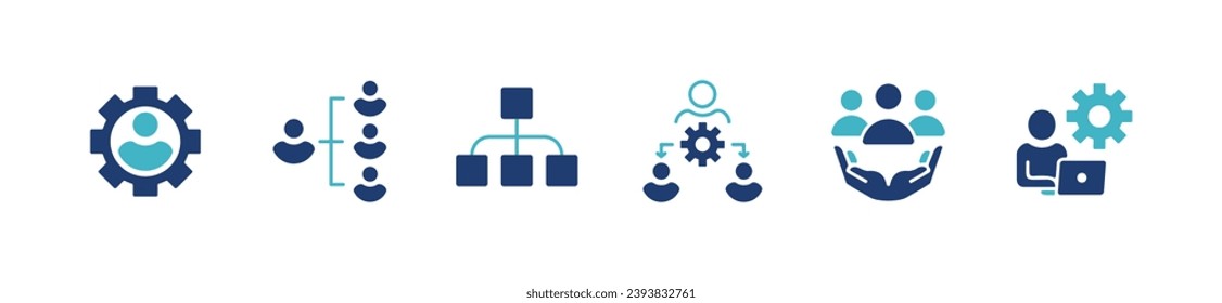 simple organization employment management human resource structure icon vector company hierarchy leadership tree power setting group optimization with cogwheel panel symbol illustration