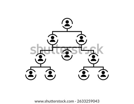 Simple organizational chart icon with black lines on white background, perfect for business hierarchy, management, and team structure design projects